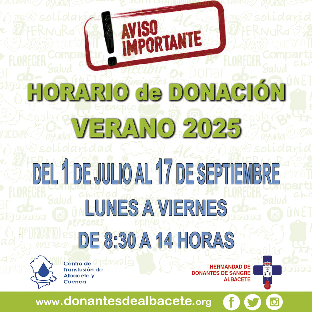 HORARIO DE VERANO EN EL CENTRO DE TRANSFUSIÓN
